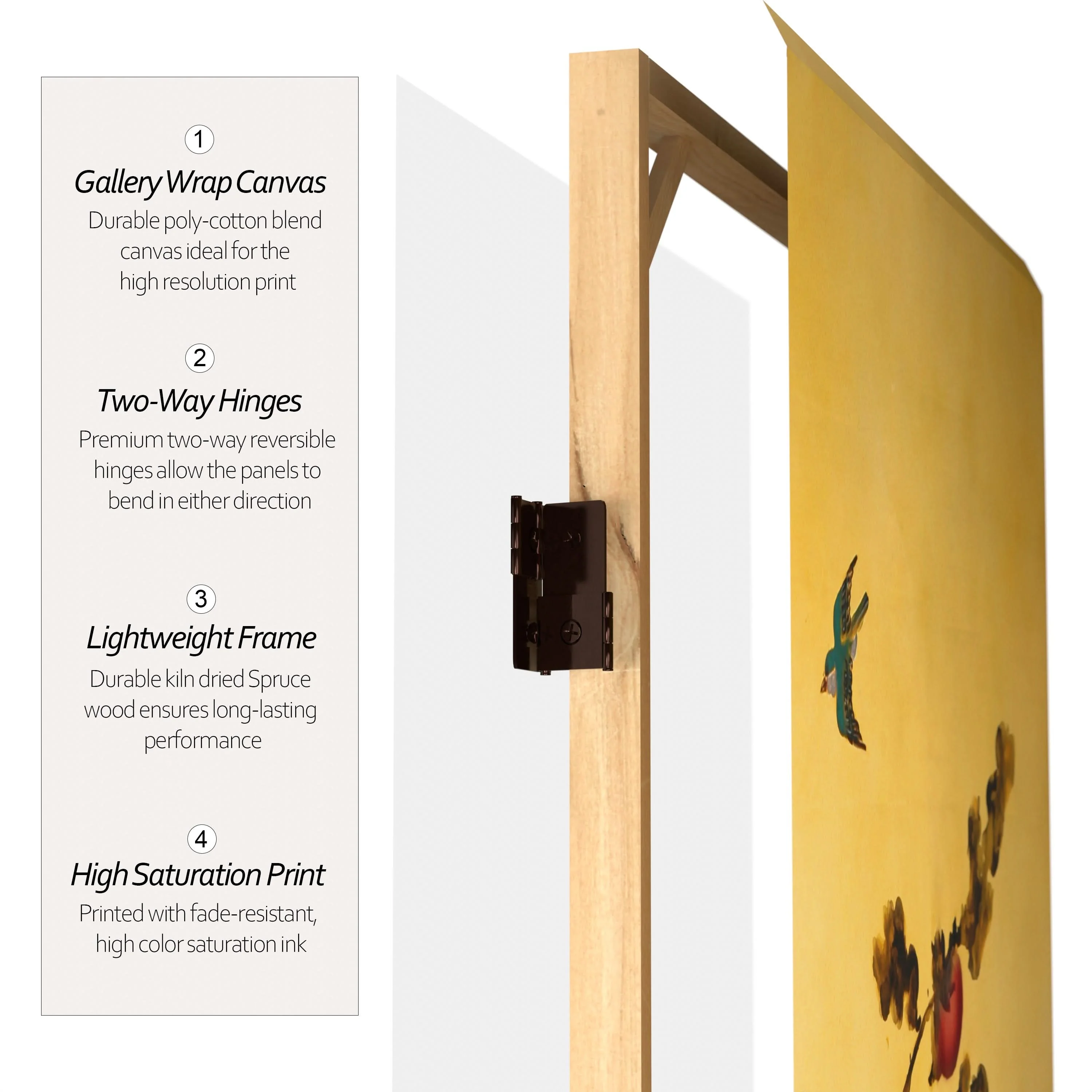 2 ft. Short Double Sided Plum Tree Canvas Folding Screen - Image 4