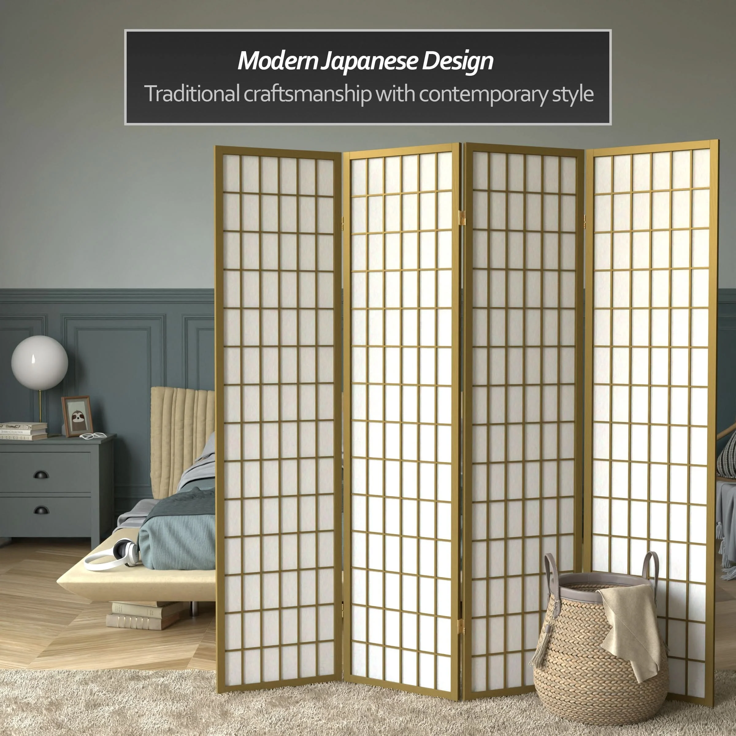 6 ft. Tall Window Pane Shoji Screen - Image 11