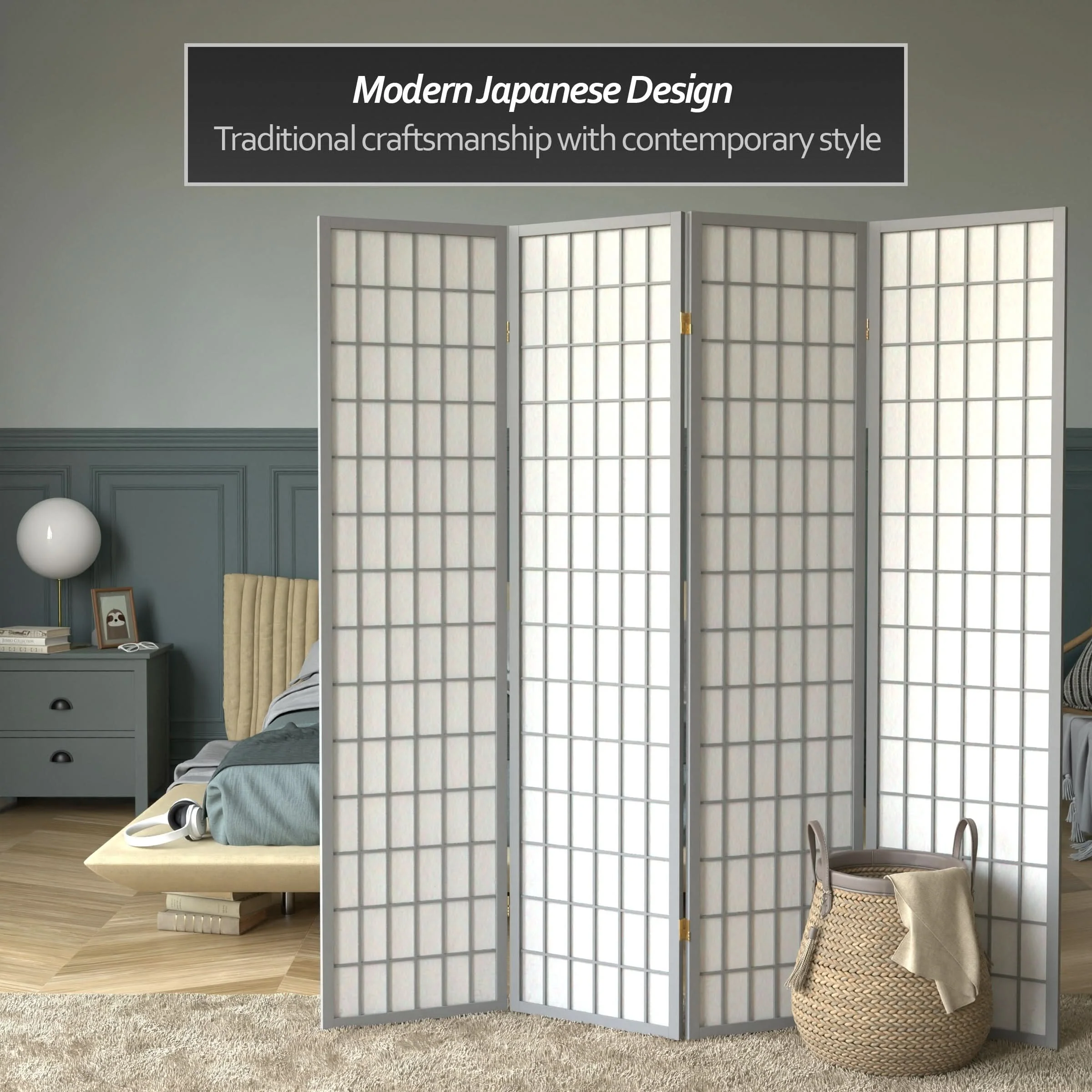 6 ft. Tall Window Pane Shoji Screen - Image 12