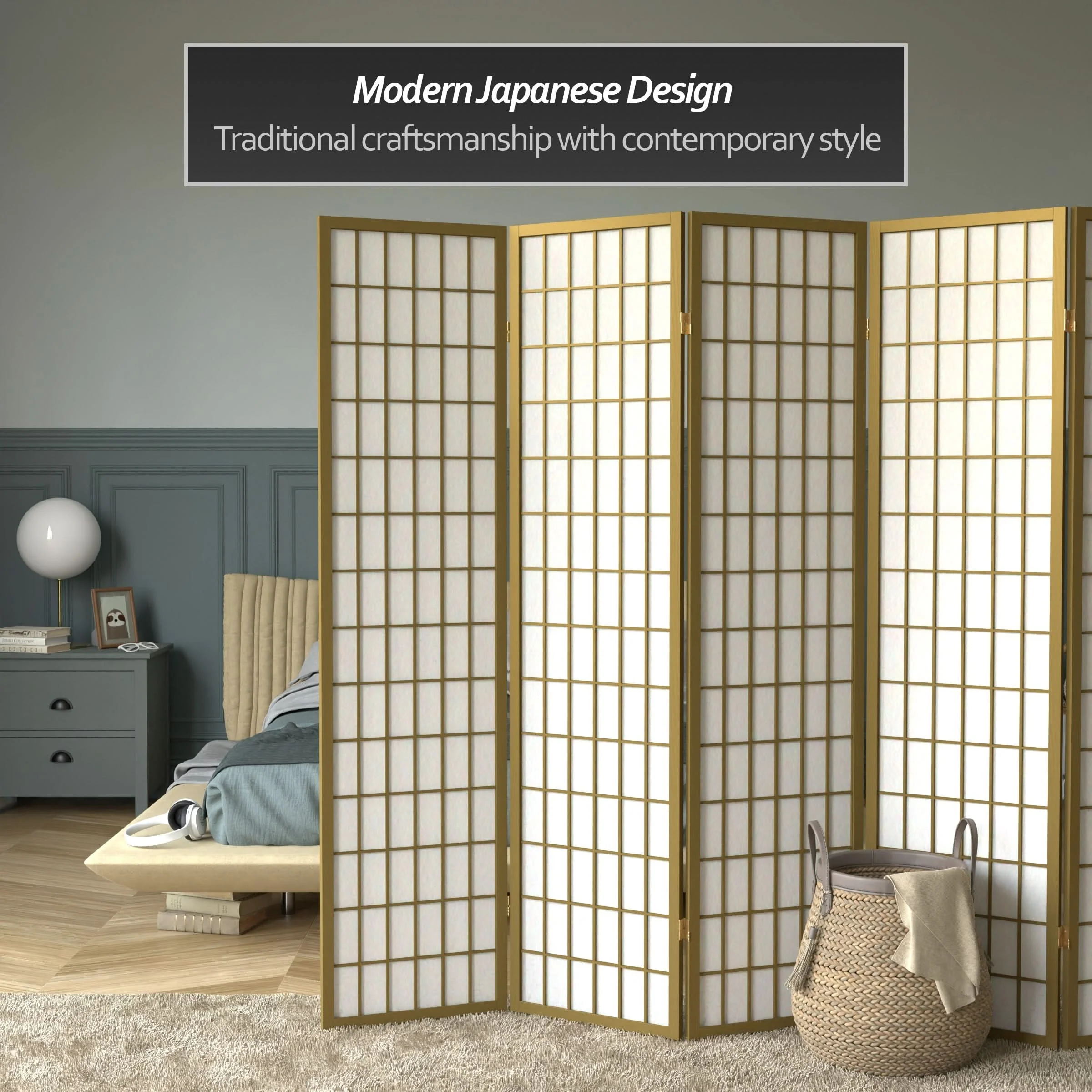 6 ft. Tall Window Pane Shoji Screen - Image 15