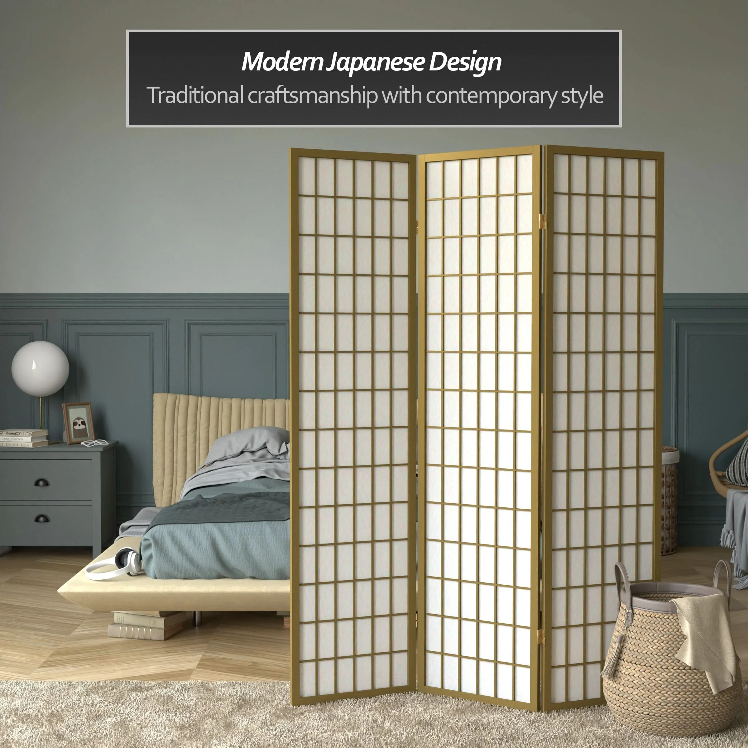 6 ft. Tall Window Pane Shoji Screen - Image 9