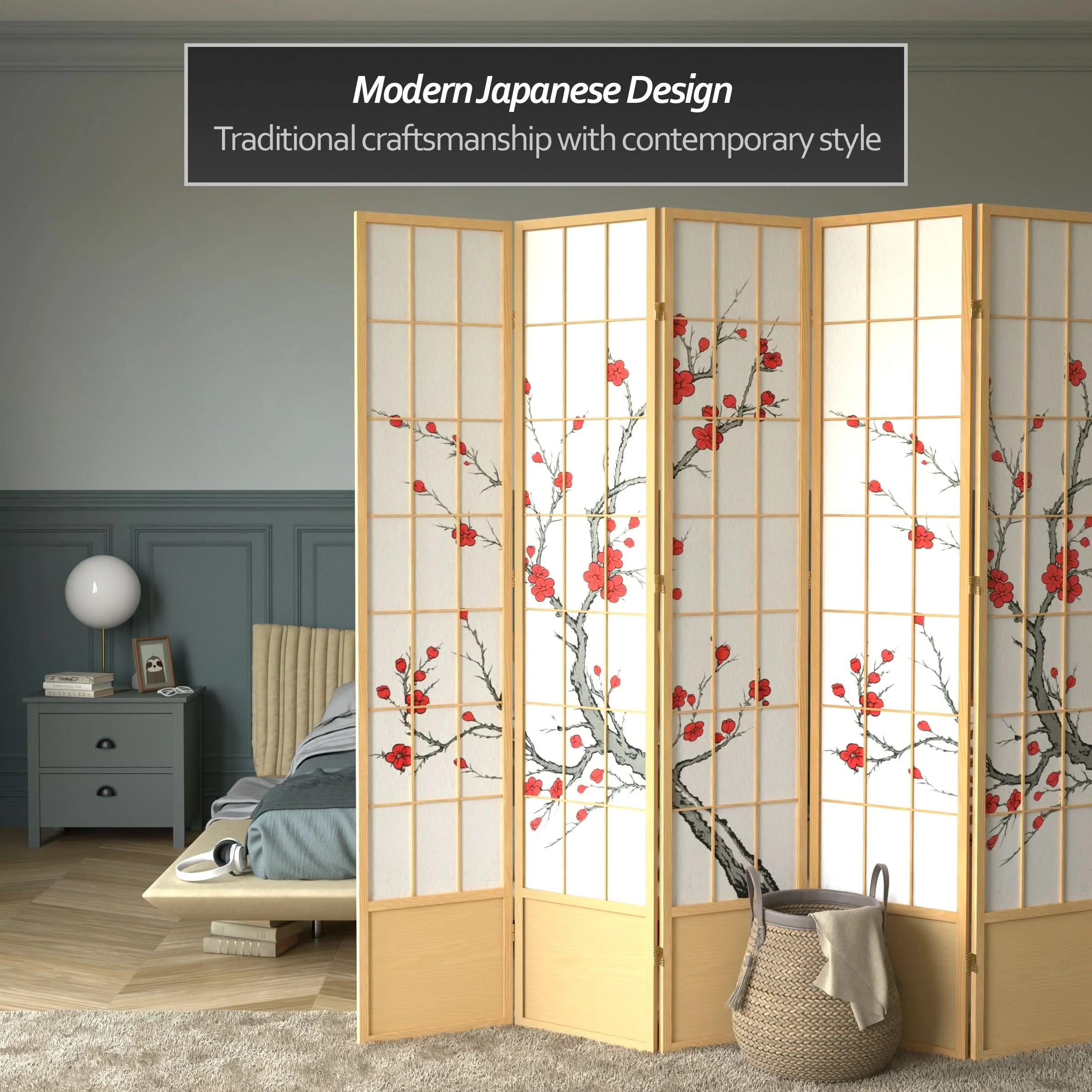 7 ft. Tall Cherry Blossom Shoji Screen - Image 19